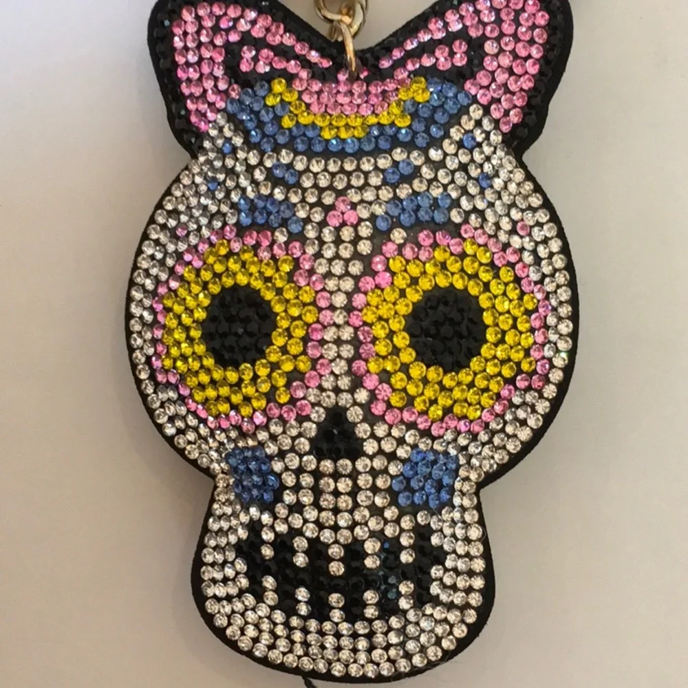 Halloween! Shiny Whimsical Girl Rhinestone Skull Keychain NWT
